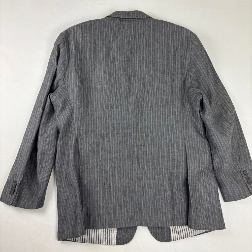 Inserch Collezione Italy Mens 100% Linen Blazer 46R  Gray Pinstripe Sport‎ Coat